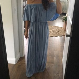 Off the shoulder chambray maxi